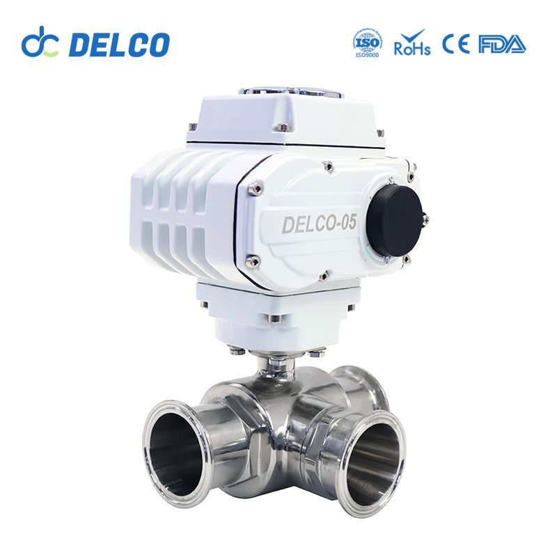 DELCO 3 Way Food Grade Stainless Steel Sanitary Electric Ball Valves
