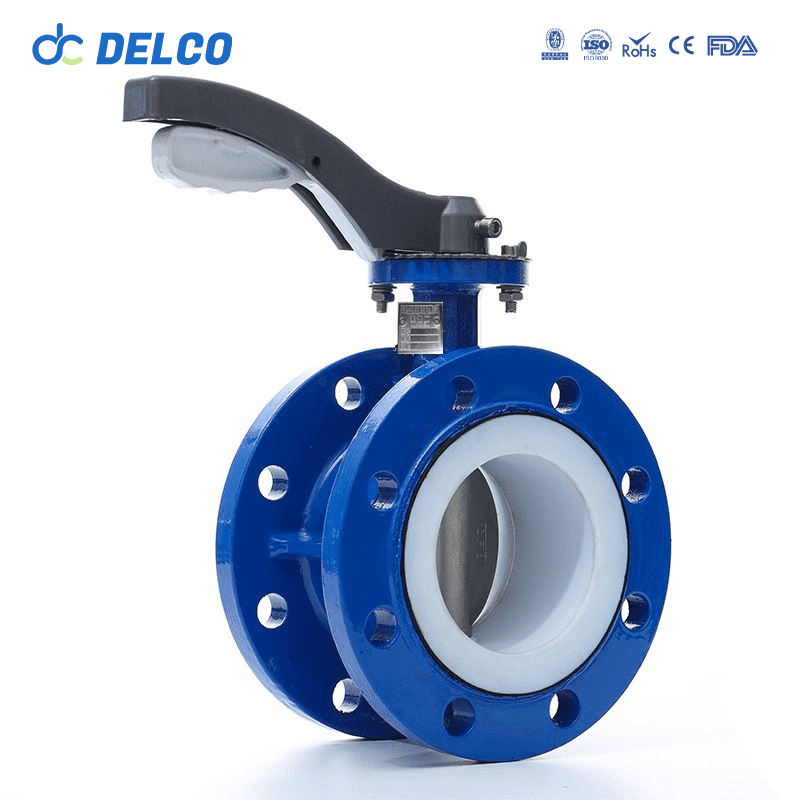 DELCO PTFED Sealed Cast Iron Flanged Manual Butterfly Valve